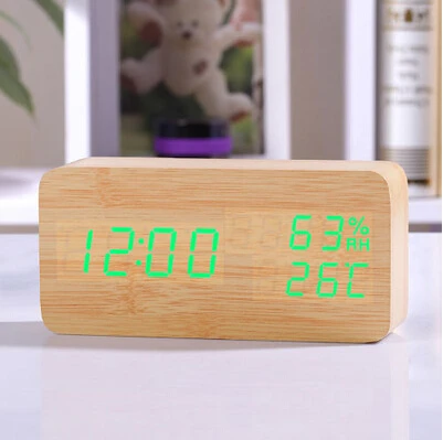 FiBiSonic деревянный светодиодный Будильник, Despertador Температура Влажность электронные настольные цифровые настольные часы - Цвет: bamboo green