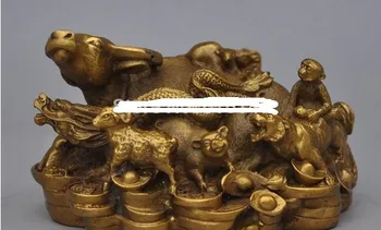 

YM 311 Chinese folk fengshui bronze brass 12 zodiac animal beast wealth lucky statue