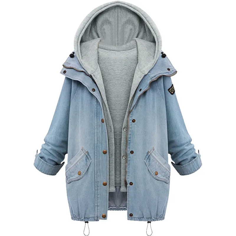  Drop Shipping Fashion Women 2 Two Piece Set Denim Jacket Hooded jacket Oversized Casual Basic Coats