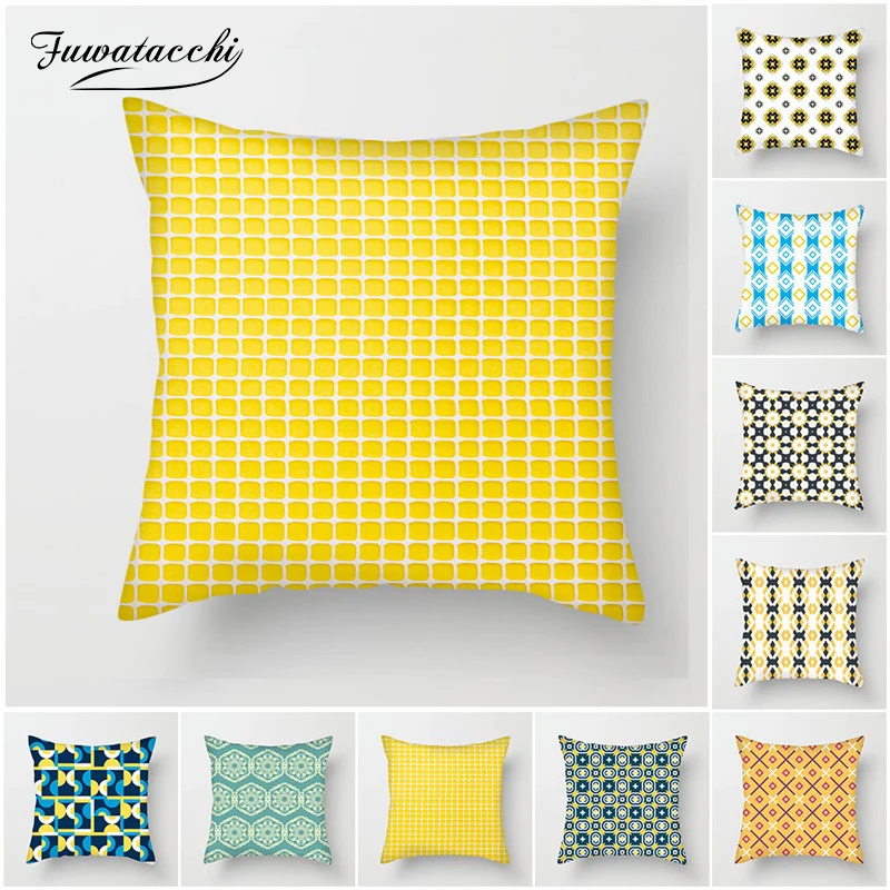 

Fuwatacchi Yellow Geometric Cushion Cover Multi-color Heart Diamond Throw Pillow Cover for Home Sofa Chair Decorative Pillows