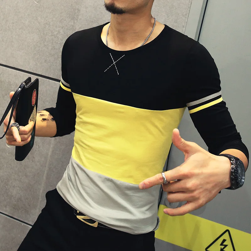 New Fashion T Shirt Men 2019 Autumn Casual Patchwork O-Neck Long-Sleeve Men's T Shirt Slim Fit Mens Clothing Trend Top Tees 5XL New Fashion T Shirt Men 2019 Autumn Casual Patchwork O-Neck Long-Sleeve Men's T Shirt Slim Fit Mens Clothing Trend Top Tees 5XL