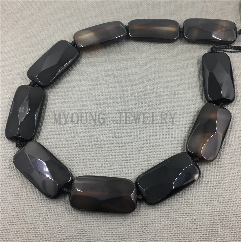 MY1180  Rectangle faceted Black brown agates slice pendant beads ,Onyx slab beads for jewelry (1)