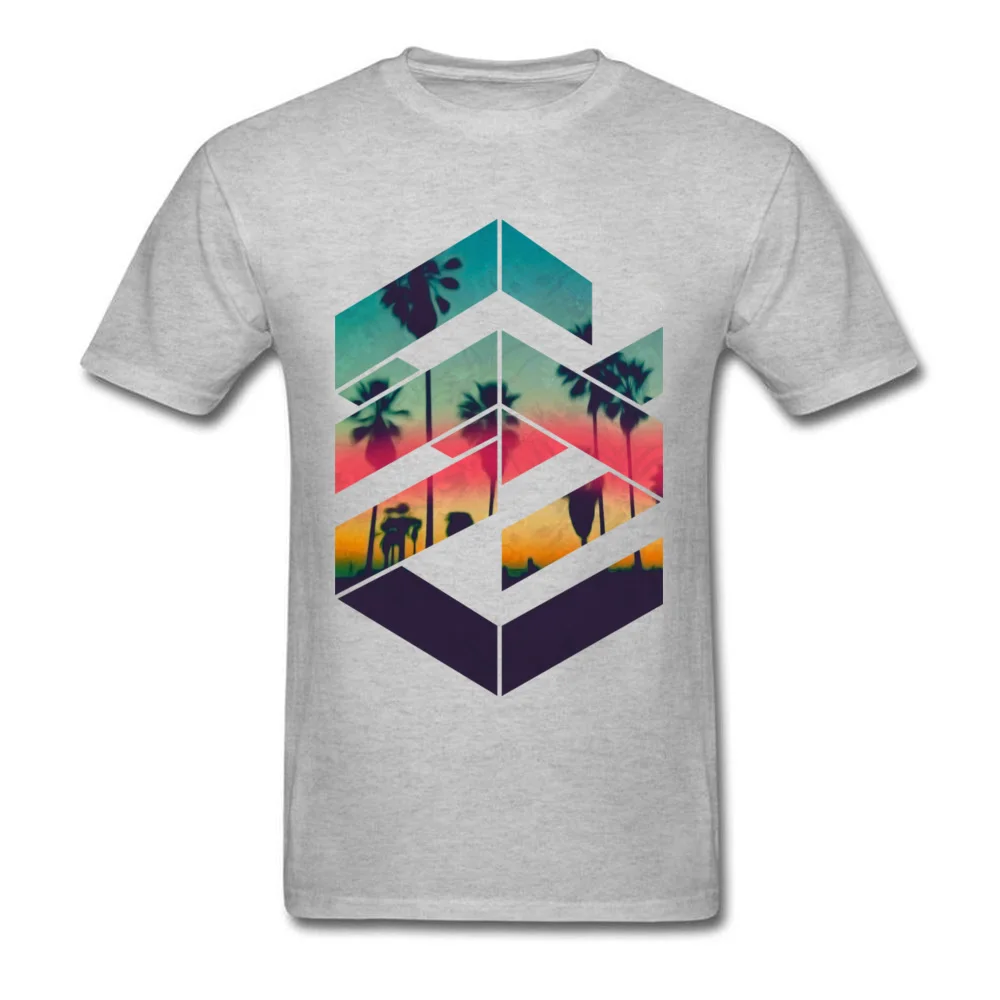 Design T-shirts Brand Round Collar Geometric Sunset beach Cotton Male Tops & Tees Casual Short Sleeve Tee-Shirt Geometric Sunset beach grey