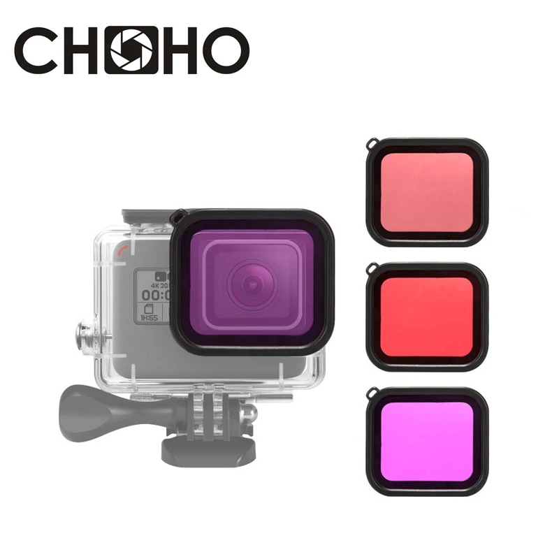 

waterproof Case Red Pink Purple Diving Filter lens Dive Underwater Lente Filtors For Go pro Gopro Hero 5 6 7 Black Accessories