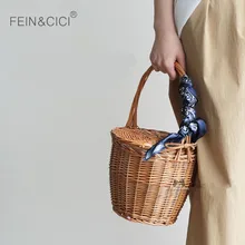 Плетеная Сумка из ротанга, пляжная сумка, женская соломенная сумка в стиле бохо, летняя мода, с бантом,, Прямая поставка