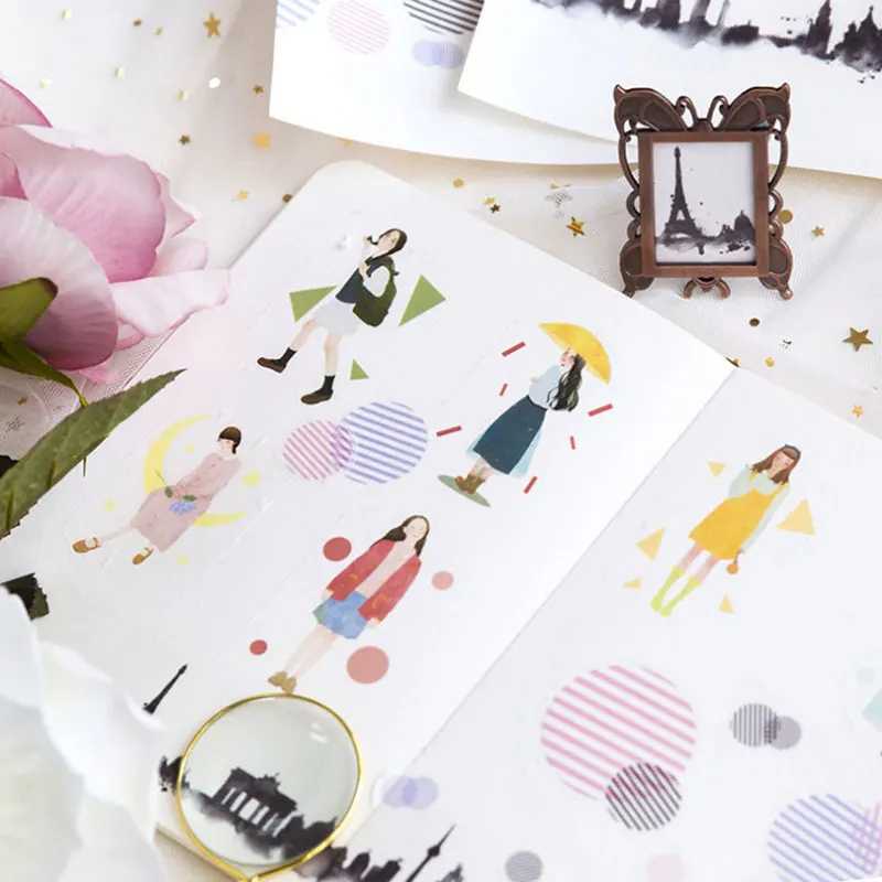 

4cm*5 m Ink painting city geometry girl washi tape children diy Diary masking tape stationery scrapbook stickers Decorative tape