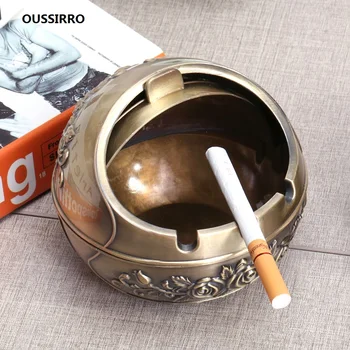 

Creative Portable Alloy Round Ball Ashtray Car Ashtray Mini Ashtray Relief Stamped Pattern Gift for Outdoor Indoor