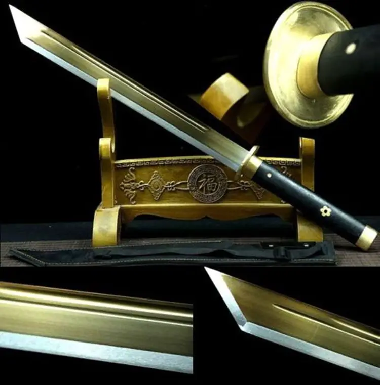 Ручная ковка Топ quallty высокомарганцовистой Сталь Золотой blade Sharp Китайский кунг-фу палаш DADAO меч/кожа ножны