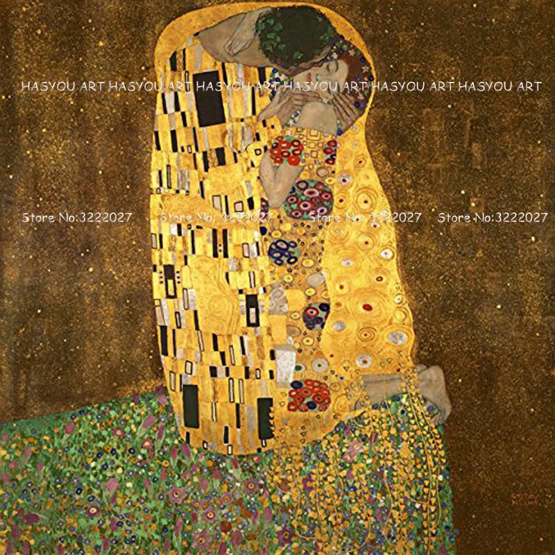 

100%Hand painted canvas Painting Klimt Kiss Love Face Palette oil painting Poster wall art picture home decor caudros decoracion