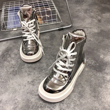 

Spring thick bottom high-top belt laser gradient colorcasual shoes waterproof platform side zipper round head doll running shoe