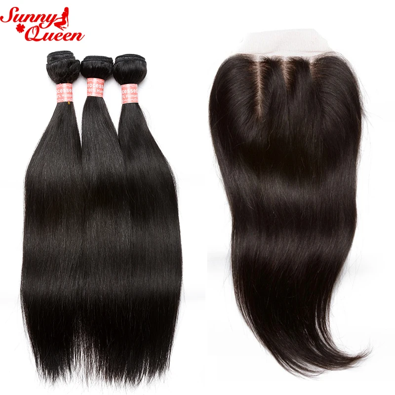 

4X4 Silk Base Lace Closure With Bundles 4 Pcs Brazilian Straight Human Hair Bundles With Closure With Baby Hair Natural Black