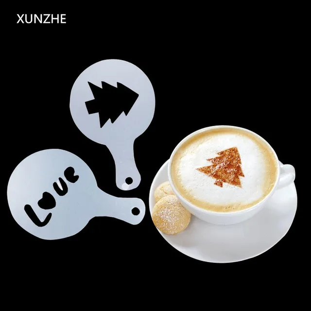 Special Price XUNZHE 12Pcs/set Coffee Drawing Cappuccino Mold Fancy Natie Printing Model Coffee Foam Spray Cake Stencils Powdered Sugar Sieve