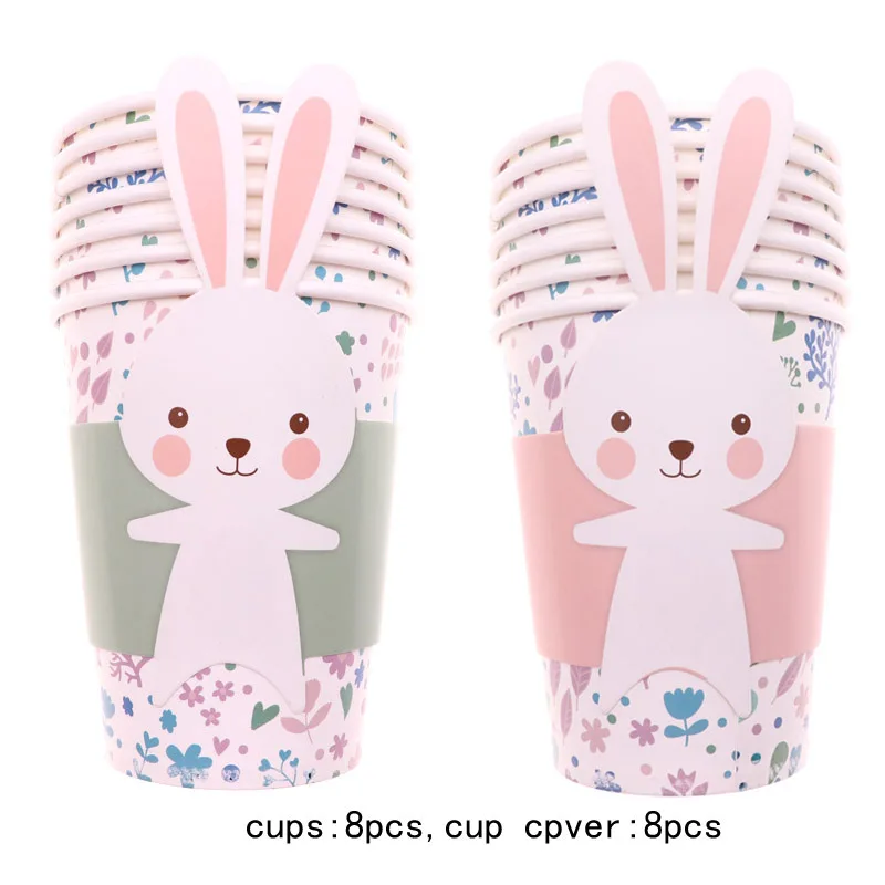 

Cute long Ear Rabbit Paper plates cups Disposable tableware Sets Baby Shower Birthday Party Supplies for girl Home Decoration