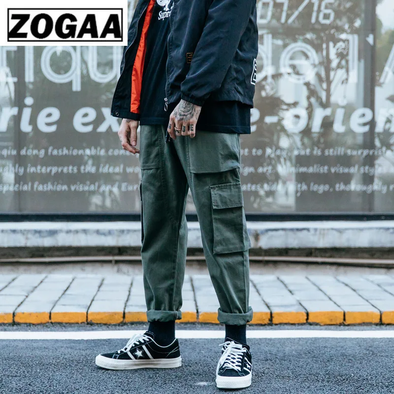 ZOGGA Spring Solid Casual Male Full Length Cargo Pants High-quality 100%cotton Mid-Waist Men Pants Without Fade/Shrink/Pilling