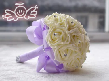 Wedding Bouquet Bride Holding Flower Bridal Bouquet Ribbon Rose Bridesmaid Wedding Foam Flowers Rose D212