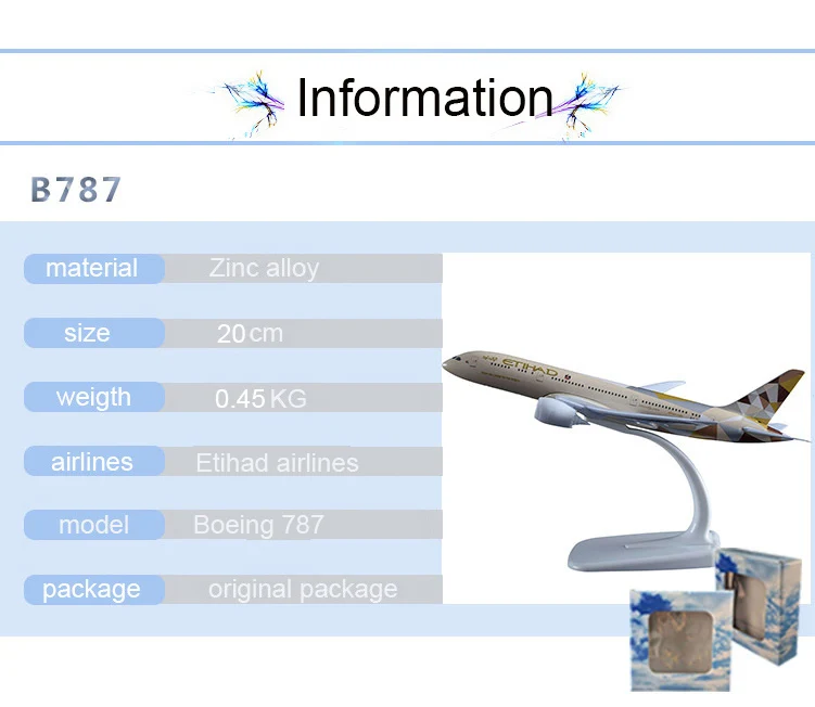 20 см модель самолета Etihad B787, поделки из сплава, Boeing 787, авиационный самолет, авиационный сувенир, подарок для взрослых и детей на день рождения, игрушки