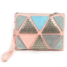 Patchwork Rivet Enveloppe Clucth Sac Trigonométrique Géométrie Femmes Messenger Sacs Célèbre Designer Jour Embrayages Dames Sacs À Main