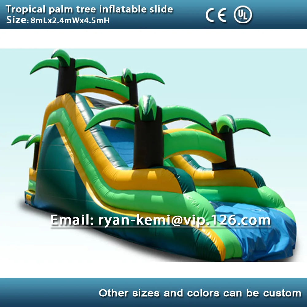 8m 26ft tropical theme coconut tree inflatable slide commercial PVC inflatable for kids adults party yard inflatable toy bounce 2