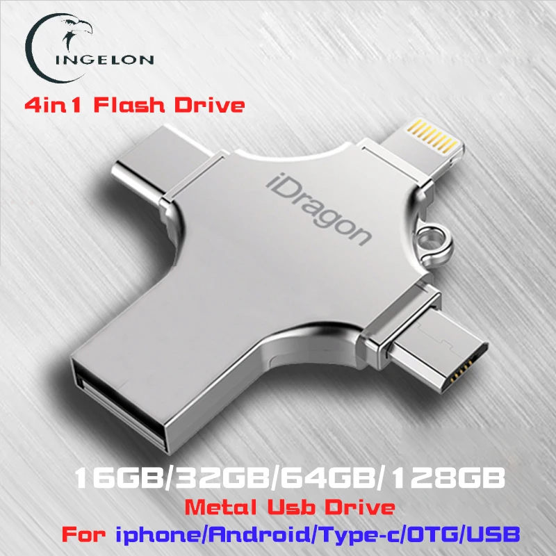 Ingelon 4in1 usb flash drive 16gb 32gb pendrive 128gb otg micro metal usb stick for iphone ios ipad Macbook pen drive 64 gb usb