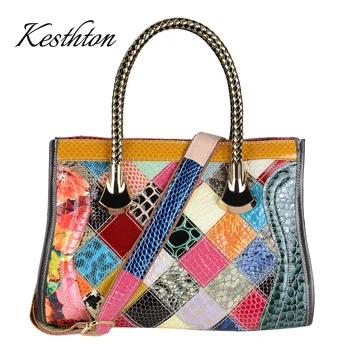 

Kesthton famous brand genuine leather handbags for women patchwork fashion large tote bags for ladies quality messenger bags