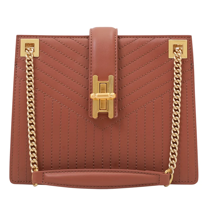 

luxury handbags Simple design ling grid embroidery line small square bag, new cowhide single shoulder diagonal cross lady bag