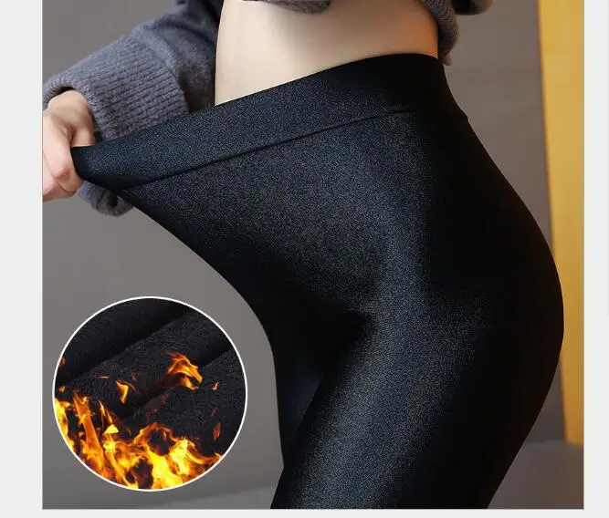 

High quality Winter warm fat MM plus size women velvet solid color Gloss pants high waist Leggings 6xl female winter leggings