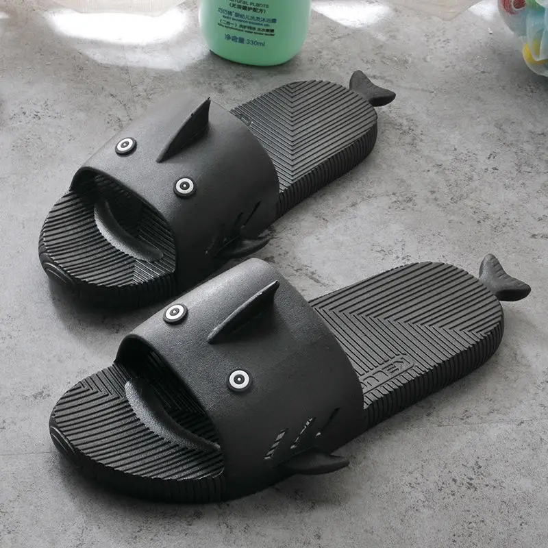

Summer Women's Sandals Home Slippers Couple Shark Flat Slippers Bathroom Lovers Waterproof Anti-Skid Toed Flip Flops S0187