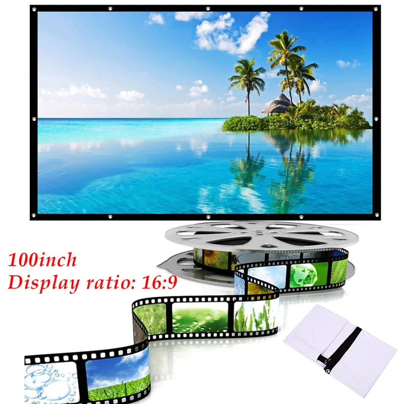 Портативный HD проектор экран 100/120 дюймов 16:9 сложенный Белый Передний проекционный экран открытый домашний кинотеатр толстый прочный