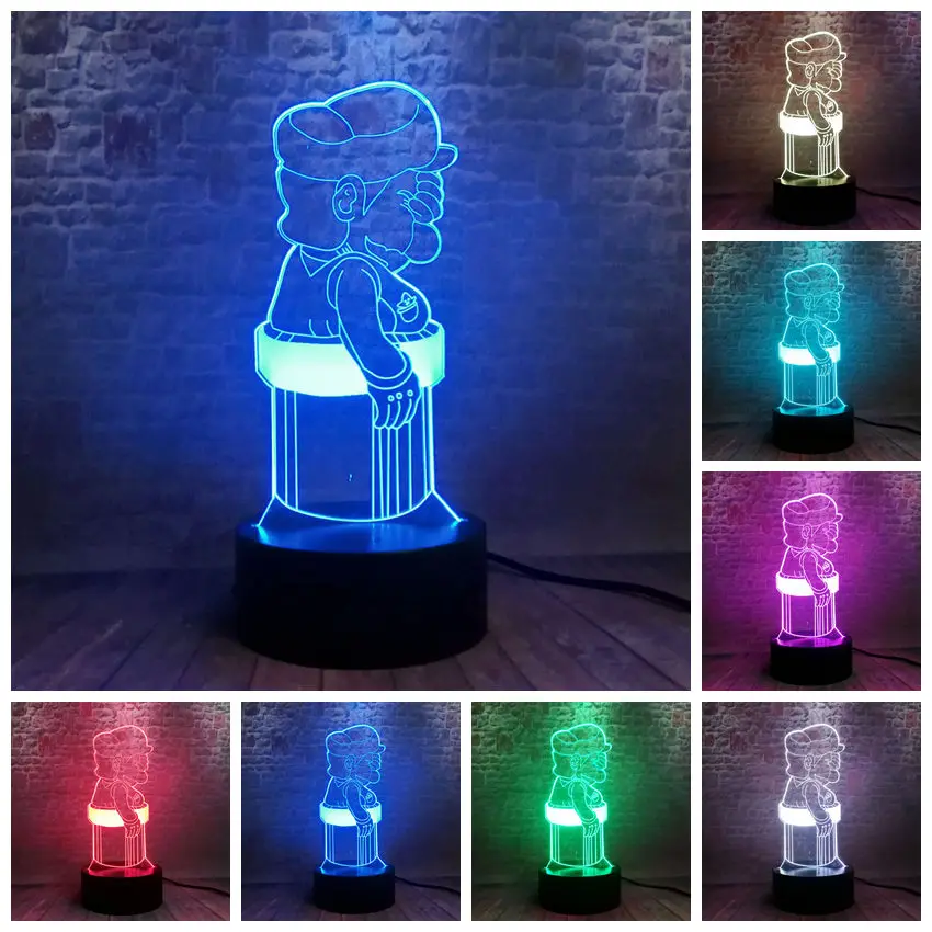

3D Nightlight LED 7 Colors Changing Light Anime Model Super Mario Bros Cartoon action & toy figures