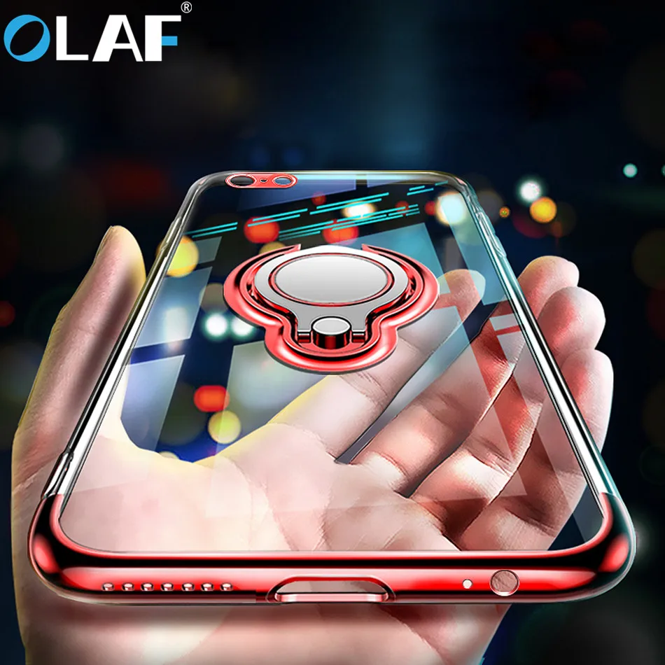 

Olaf Soft TPU Silicone Case For iphone X 8 8 Plus Transparent Phone Ring Support Magnetic Holder For iphone 7 6S 6 Plus Case