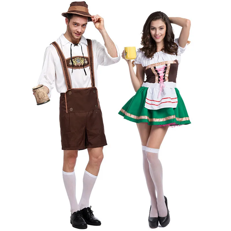 

1 Set Halloween Costumes Oktoberfest Beer Maid Waiter Costume Beer Men Women Bavarian Guy Lederhosen Cosplay Clothing
