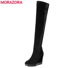 MORAZORA/новейшая модель; замшевые ботфорты с острым носком; осенние сапоги на танкетке; теплая элегантная женская обувь наивысшего качества