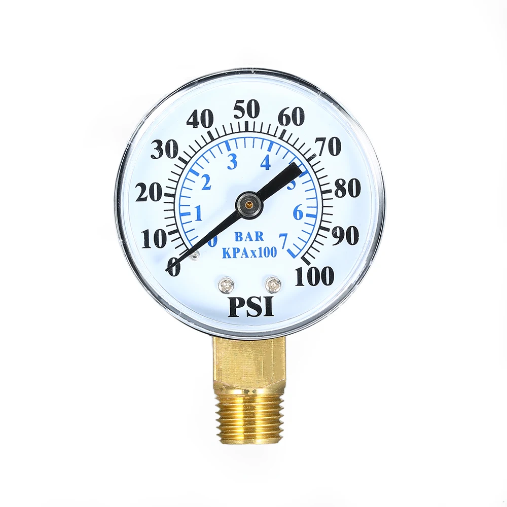 0100psi Pressure Gauge Meter Barometer 07bar Dual Scale Mechanical