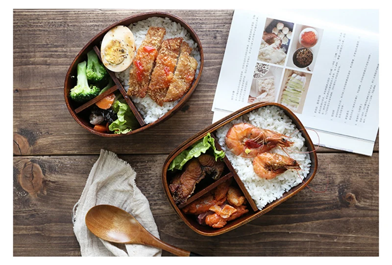 LIYIMENG Wooden Lunch Box for Japanese Style Sushi Bento for Kids School Picnic Office WorkersB4