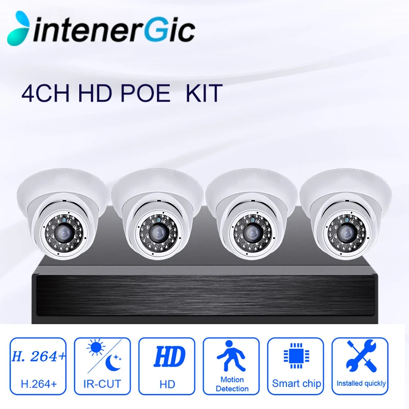 INTENERGIC 4CH POE комплекты 2 миллиона 4CH POE Комплект мониторинга 4 полушарные камеры плюс POE видео рекордер