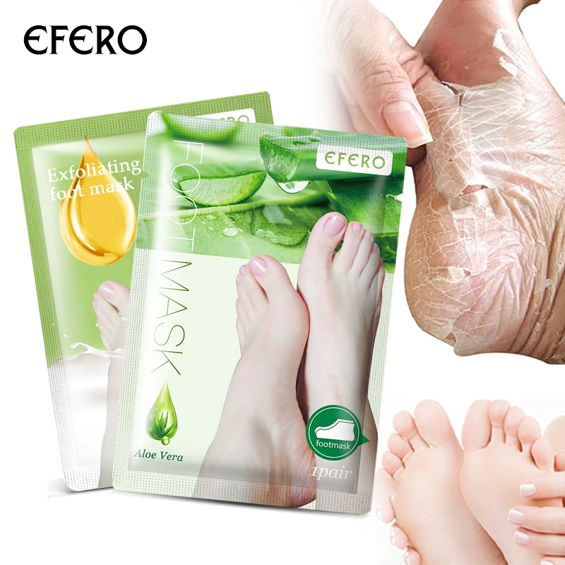 

2Pair EFERO Foot Mask Pedicure Socks Exfoliating Feet Mask Remove Dead Skin Foot Peeling Mask for Legs Heel Scrub Feet Care
