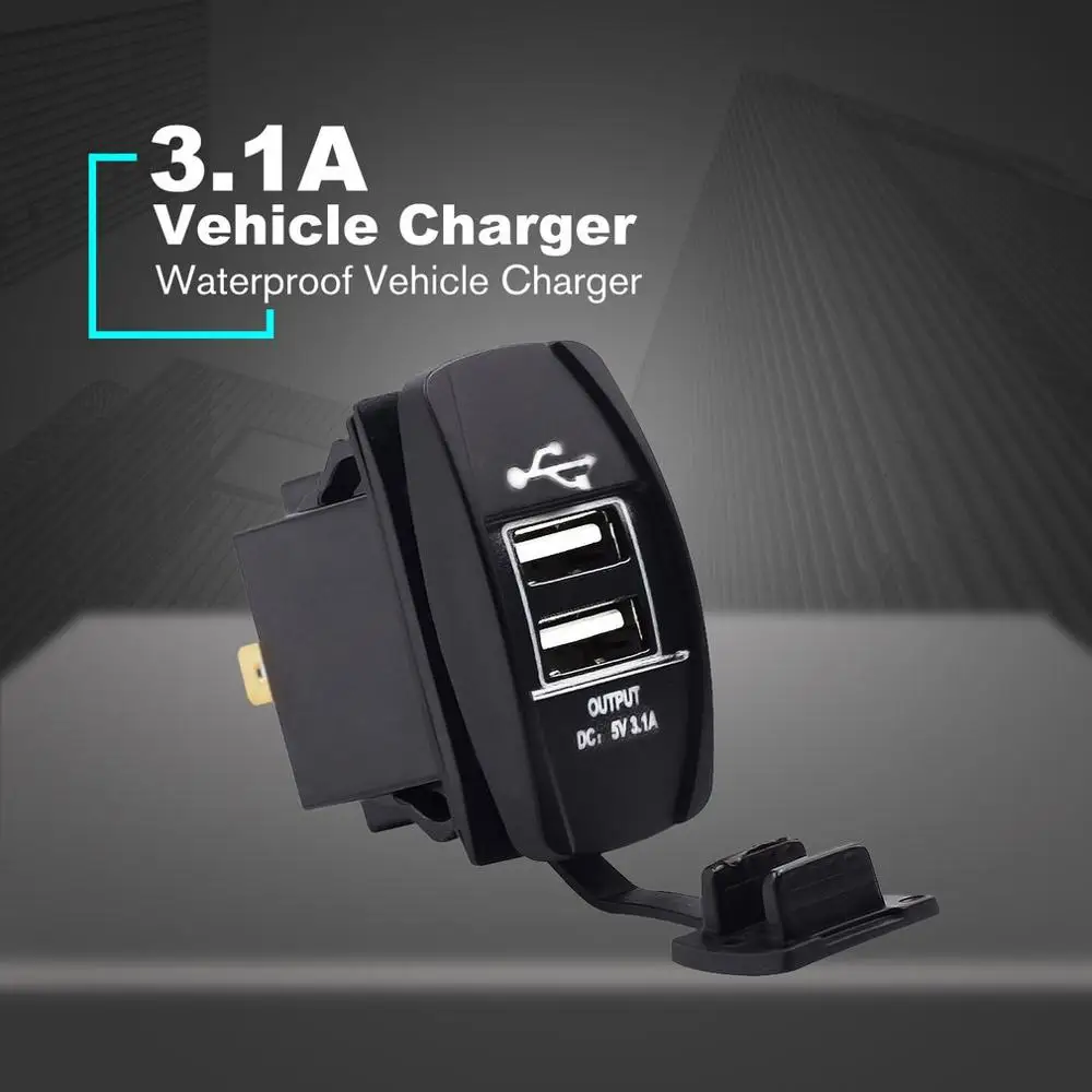 

3.1A Universal Car Motorcycle Charger Dual USB Vehicle Charger DC12V-24V Waterproof Charger Power Socket for iPad For iPhone