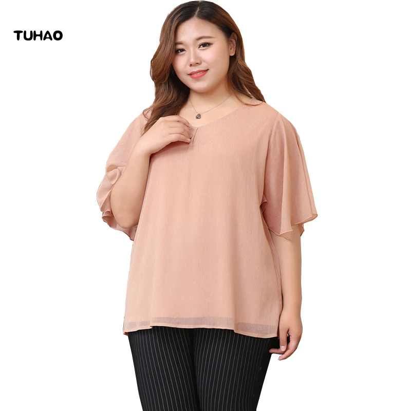 

TUHAO Summer Elegant Blouses 2018 Plus Size 10XL 8XL 6XL Shirt Female Big Sizes Solid Shirts Leisure Chiffon Blouse Tops MS80