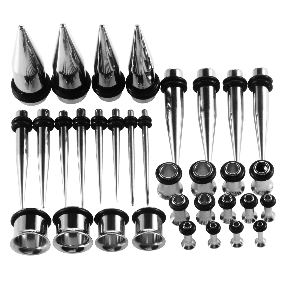36pcs Lot Stainless Steel Ear Taper Kit 14g 00g Stretching Set 36pcs Lot Stainless Steel Ear Taper Kit 14g 00g Stretching Set With Plugs Tunnels Earring Expander Piercing Gauges Jewelry In Body From