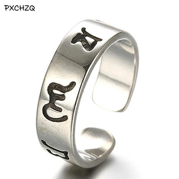 

High-quality ring Shingon Om Vajra opening verses heart rings male and female models simple Thai silver Colour jewelry popular