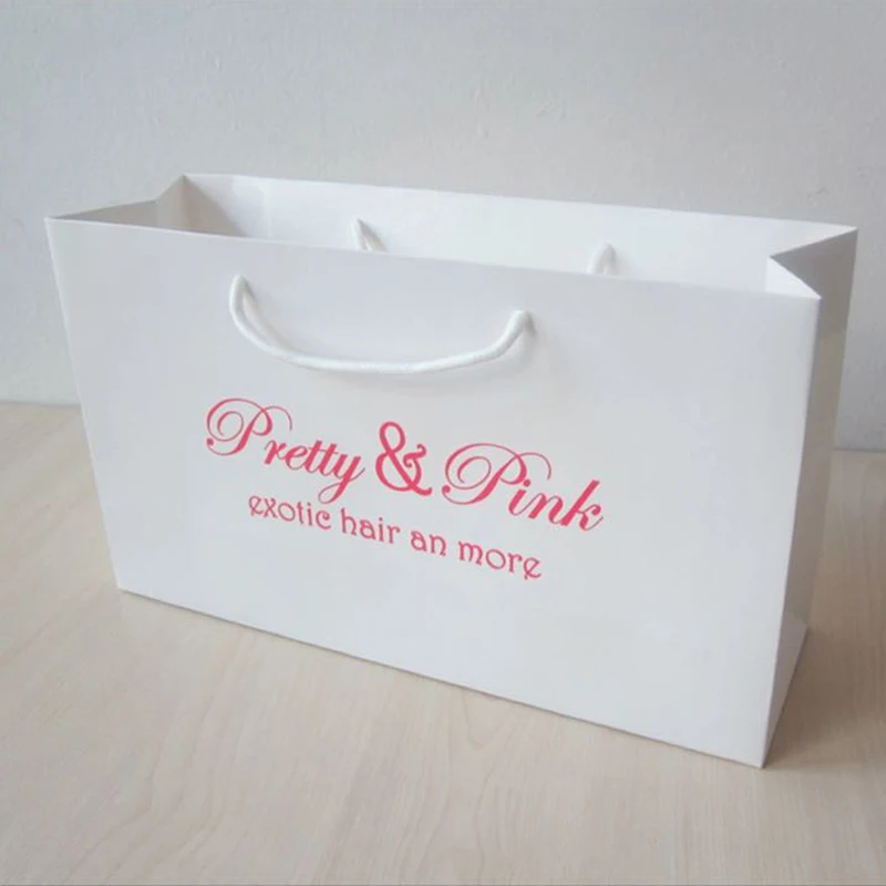 wholesale 500pcs/lot 14Hx21x7cm custom white paper bags with company logo shopping bags/clothes ...