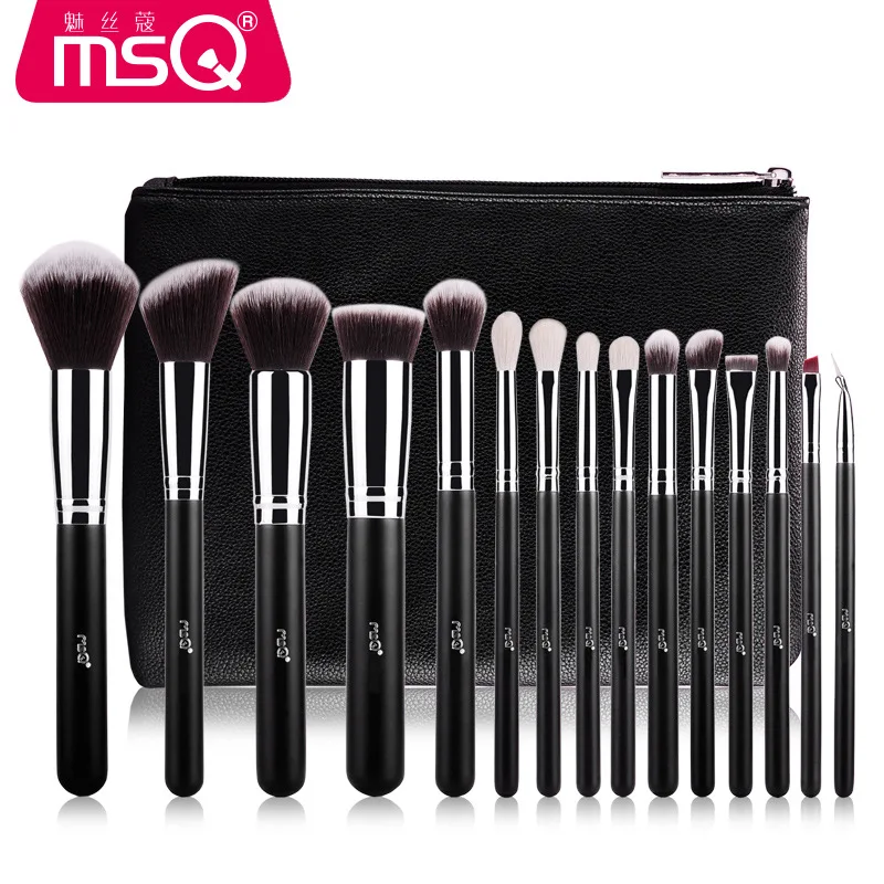 

MSQ Makeup Brush Set 15PCS Rose Gold Animal Hair And Synthetic Hair With PU Leather Case