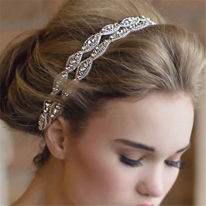 Silver Wedding Bridal Crystal Diamante Headband Ribbon Tiara Hair Accessory 