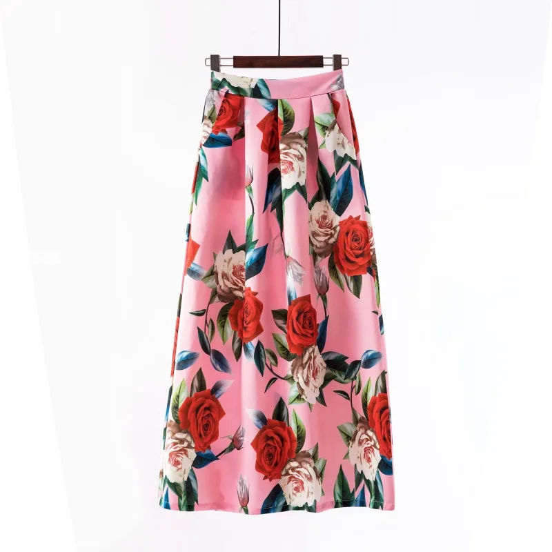 Летние длинные юбки женские макси юбки модные цветочные принты Высокая талия Бохо винтажные юбки с карманами большие качели высокое качество - Цвет: 1090-2
