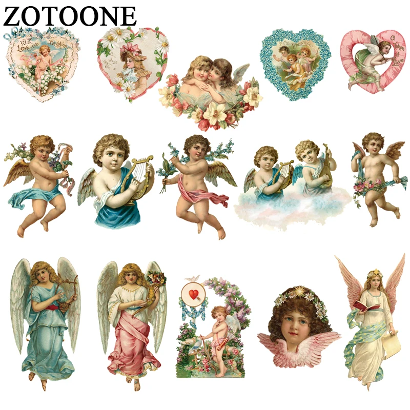 

ZOTOONE Angel Love Flower Patch Iron On Transfers For Clothing Letters Wings Patches For Children Clothing DIY Heat Press E