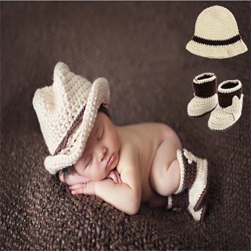 Baby cowboy costume for boys crochet new born photography props knitted