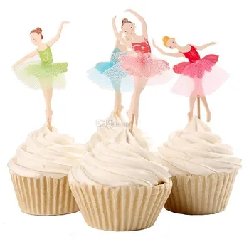 

Cute Ballet Girl Cupcake Wrappers Decorating Inserted Card Stands 24pcs/bags For Birthday and Xmas Decoration Supplies