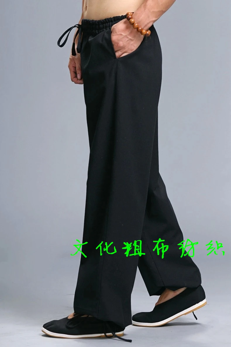 100% cotton tai chi wushu trousers zen yoga pants martial arts training pants kung fu taijiquan bloomers black