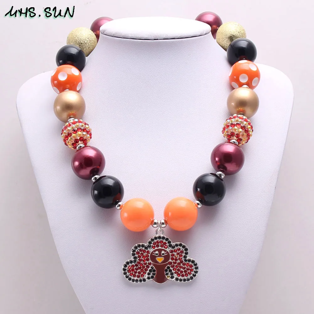 

MHS.SUN 1PC Thanksgiving Turkey Pendant Baby Chunky Beads Necklace Handmade Girls Bubblegum Necklace For Kids DIY Jewelry