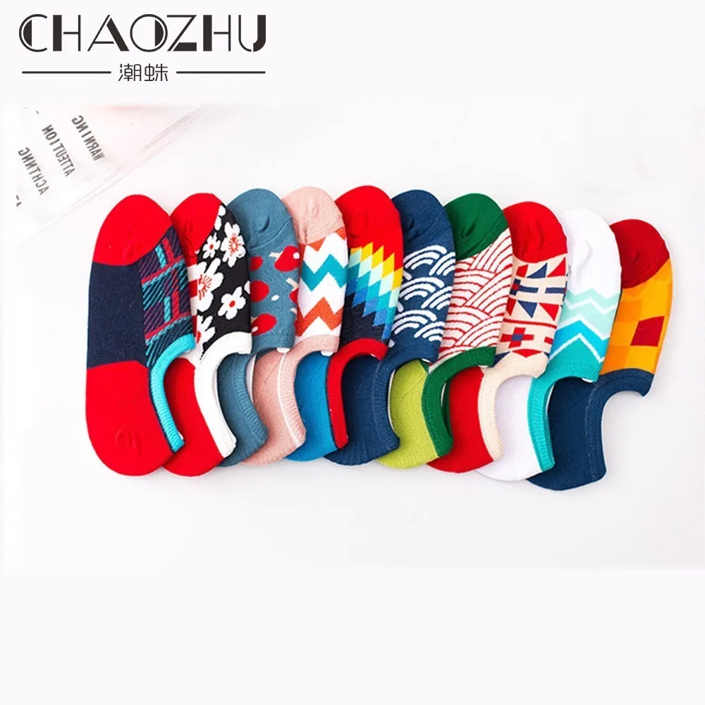 

CHAOZHU chaussettes dete femmes hommes 1 pair calcetines felices summer fashion 10 colors low cute non-slip heel no show socks